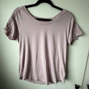 Eddie Bauer Blush Pink Eyelet Sleeve Tee | Soft PNW Casual | S